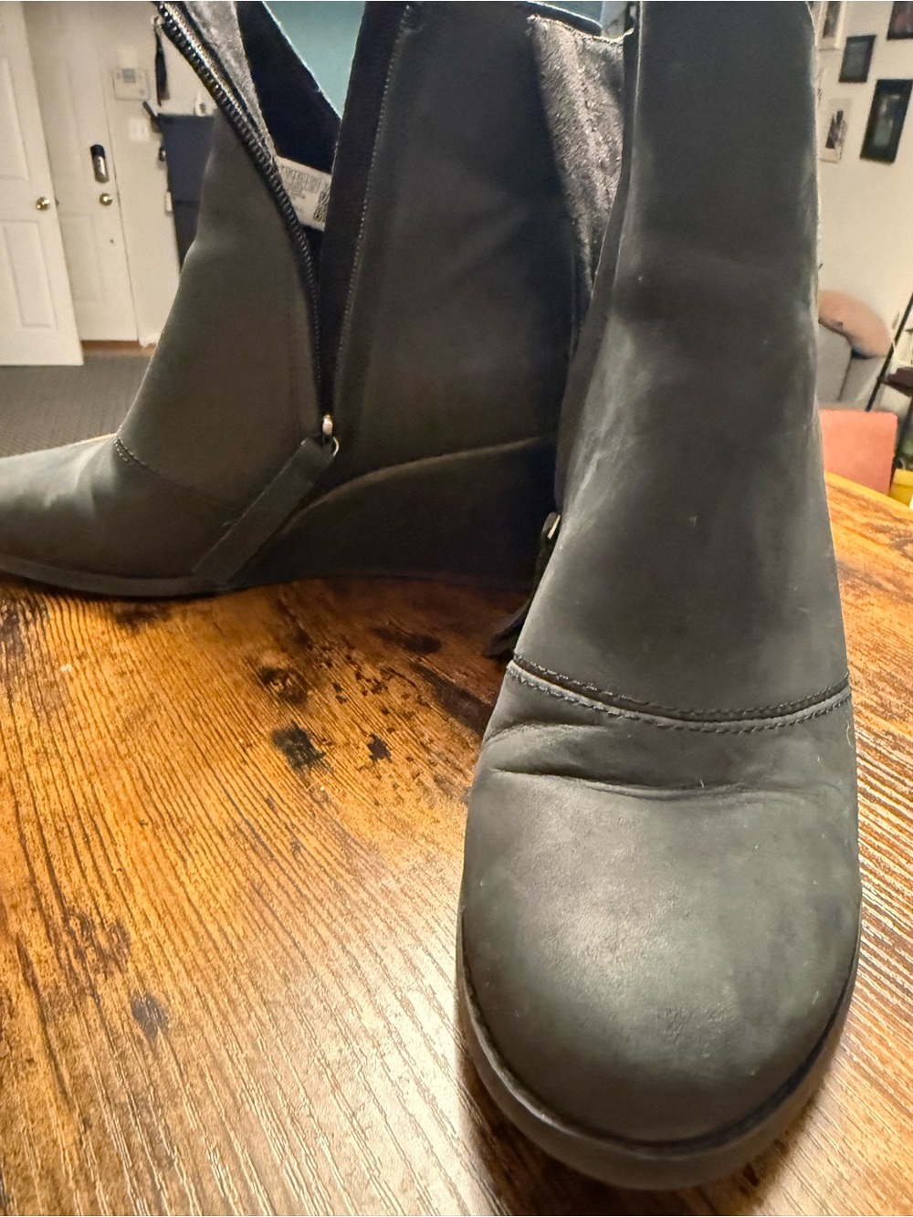 Toms Black Wedge Ankle Boots with Side Zip